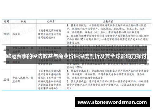 欧冠赛事的经济效益与商业价值深度剖析及其全球影响力探讨