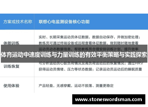 体育运动中速度训练与力量训练的有效平衡策略与实践探索