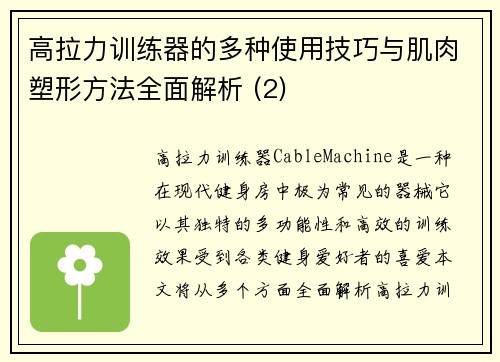高拉力训练器的多种使用技巧与肌肉塑形方法全面解析 (2)