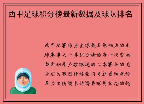 西甲足球积分榜最新数据及球队排名